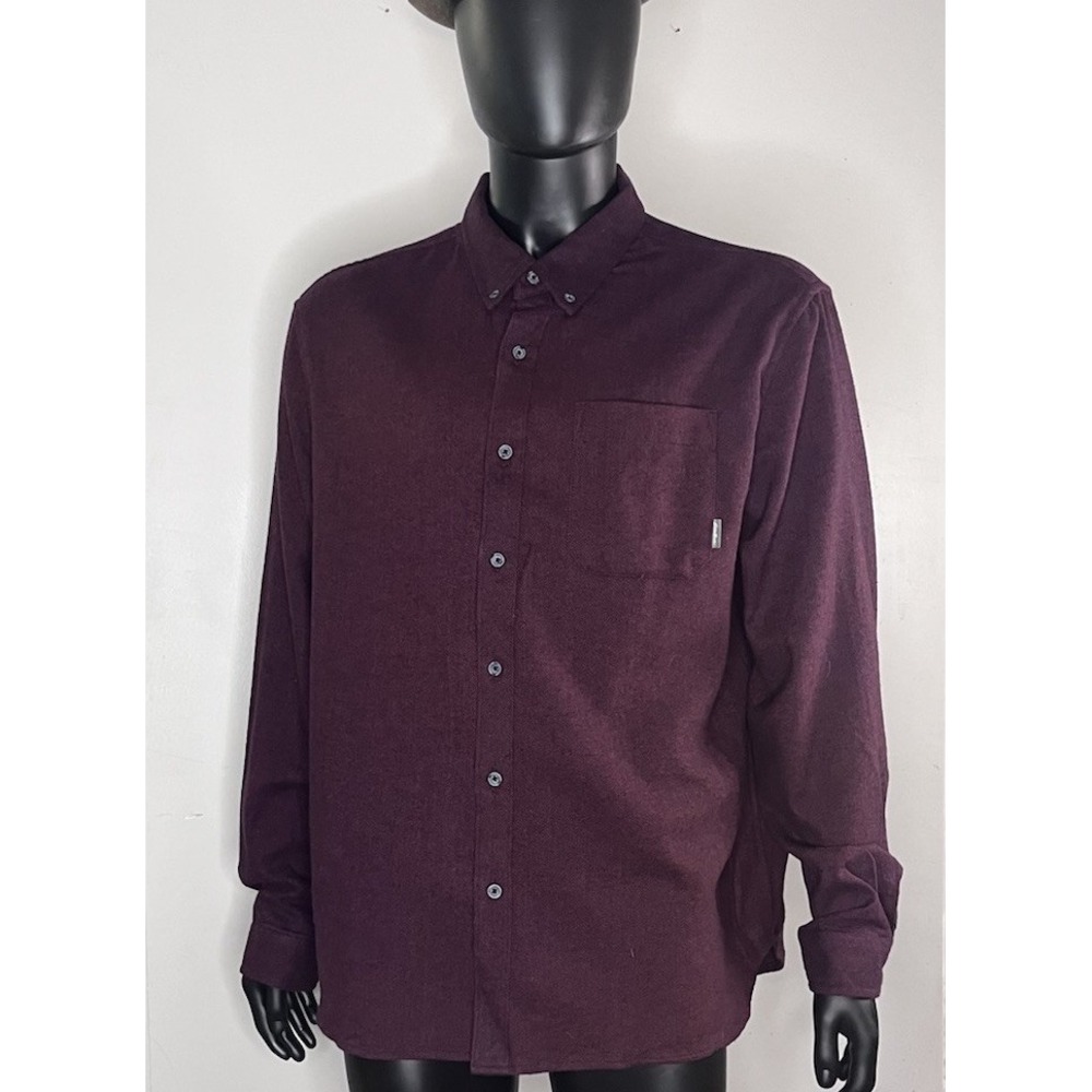 Eddie Bauer Men's Xxl Long Sleeve Button Down Flannel Shirt Herringbone Burgundy